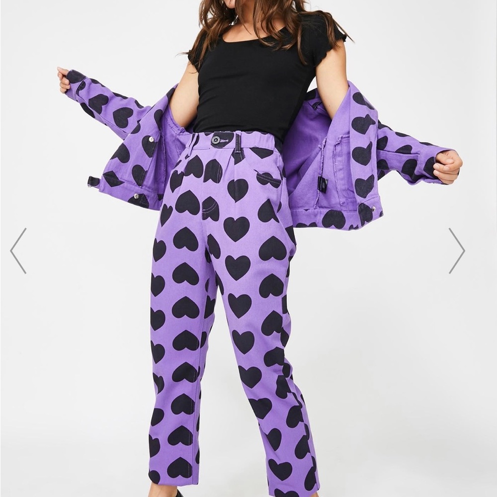 RARE CUTE Lazy Oaf heart burn purple jacket jeans denim Hearts S